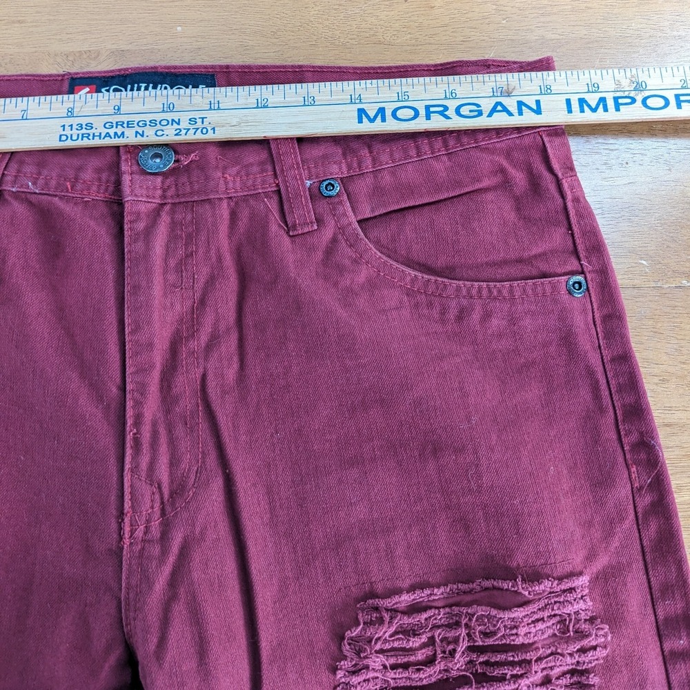 Southpole Men's Size 34x34 Burgundy Rock Style Distressed Denim Jeans - Picture 7 of 8